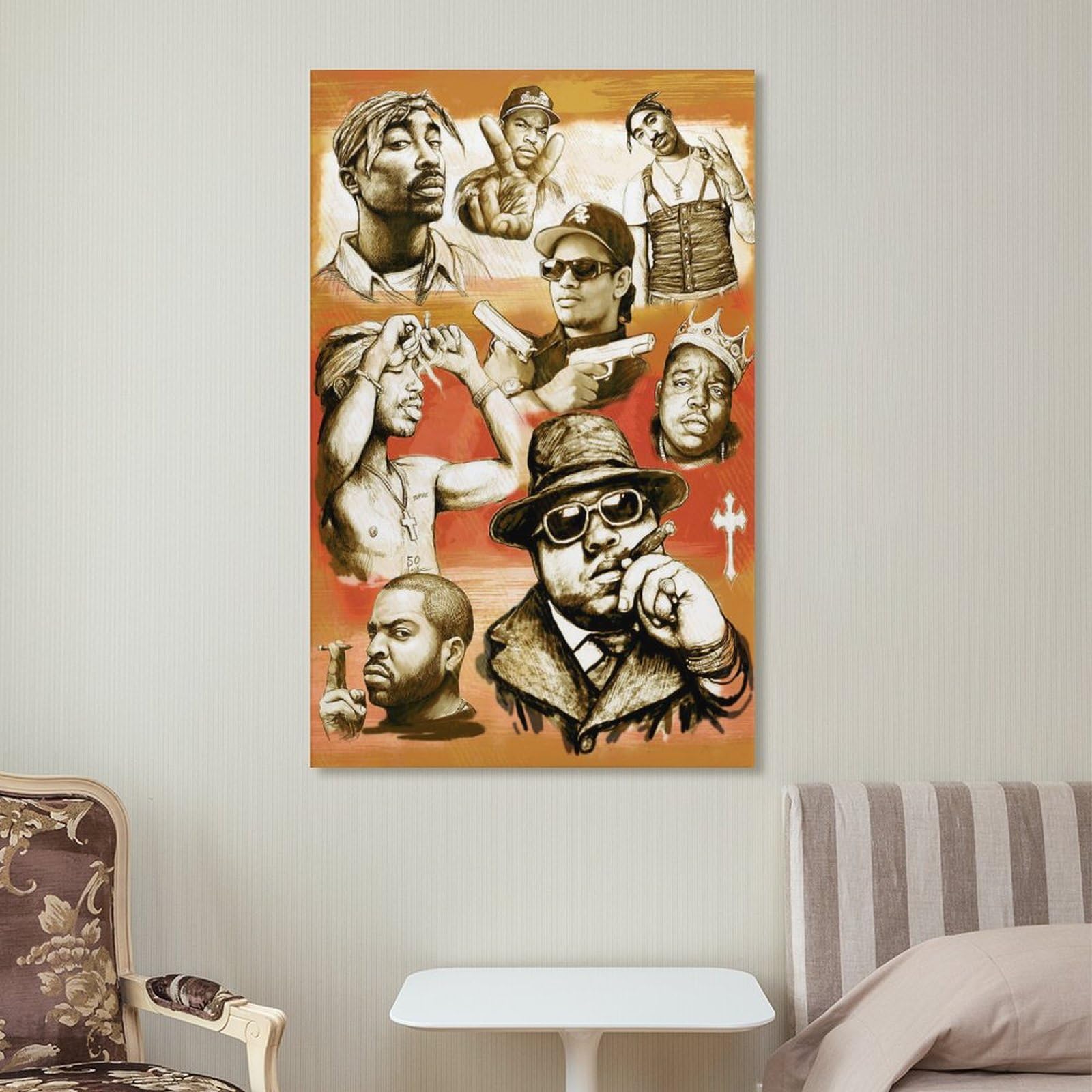 Poster su tela, motivo: cantante rap, hip hop, tutte le stelle, stampa artistica da parete, decorazione per la casa, poster artistico, 60 x 90 cm