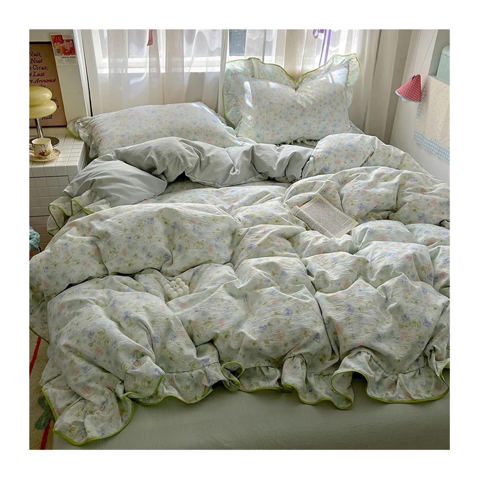 Linge de lit à volants Queen Size en textile haut de gamme doux pour la peau