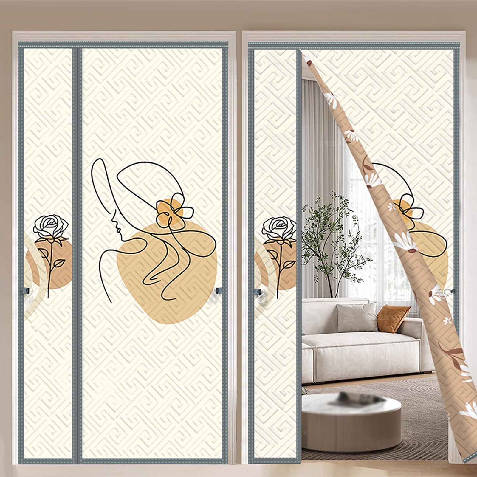 VFDVSWZSA door curtain, Light-shielding and Heat-insulating, Windproof and Cold-resistant, with Hook, Suitable for Multiple Scenes(Figure - Left Handle,140 * 210cm/55.1 * 82.6in)