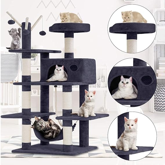 Amazon Com Lucky Shop Cat Tree Cat Condos And Towers With Scratching Post Cat Hammock Cat Condo House Cat Tree House 56 Inches Modern Cat Tower Cat Activity Tree Condo Playground For