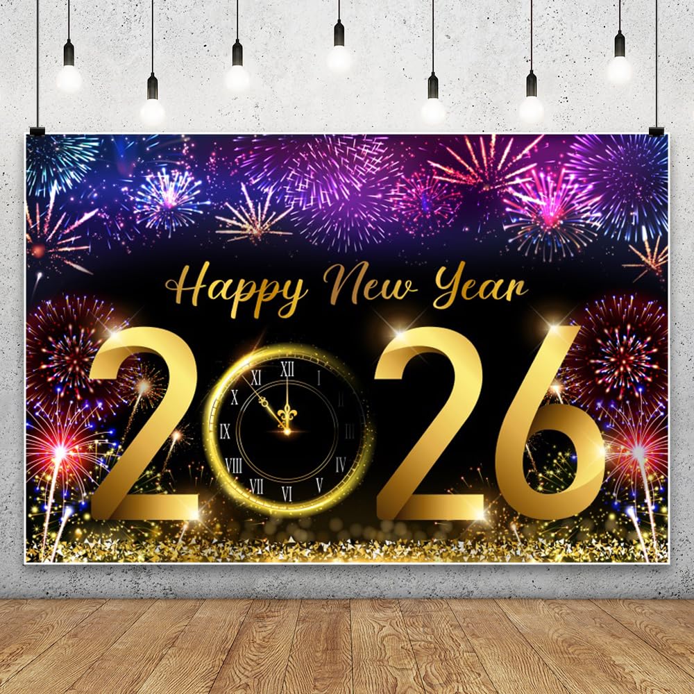Sfondo fotografico di Capodanno Ttincceer 6x3m per la fotografia di fuochi d'artificio scintillanti, sfondo fotografico di Capodanno 2026, banner per la celebrazione del festival di Natale