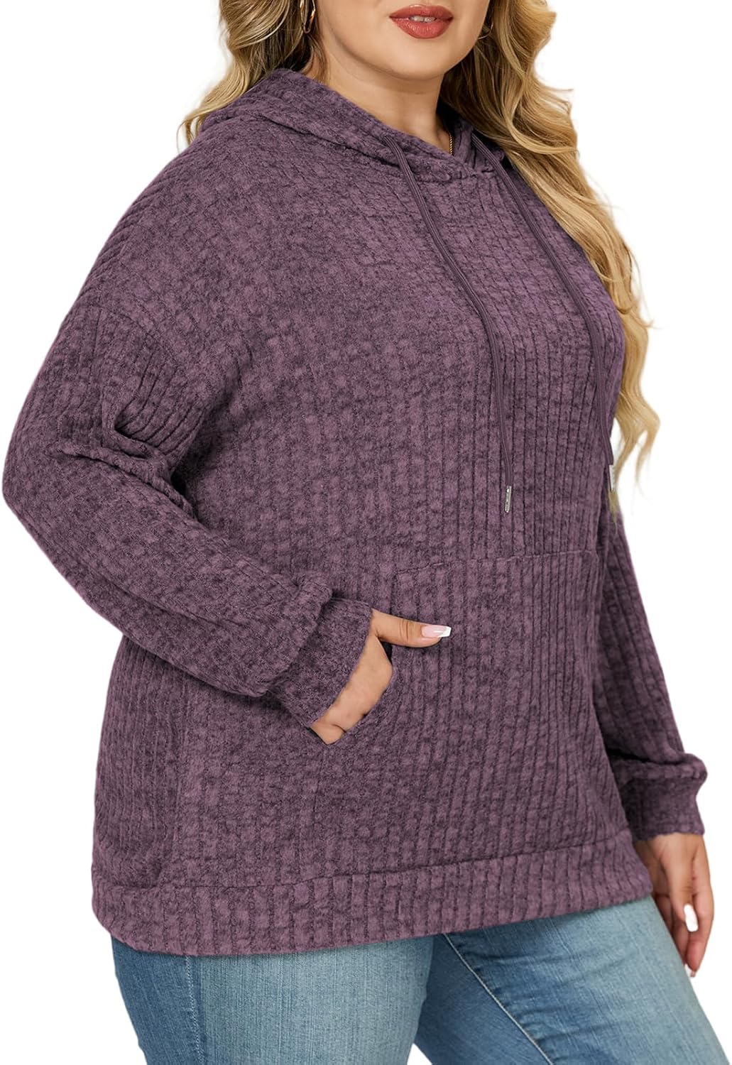 ROSRISS Womens-Plus-Size-Hoodies-Sweatshirts Casual Long Sleeve Pullover Sweaters Dressy Knit Tops with Pockets XL-5XL - Image 2