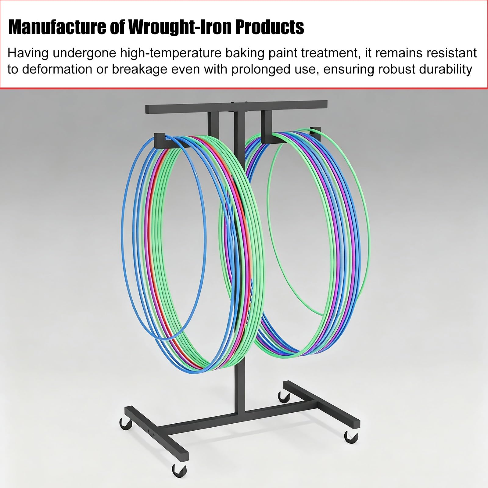 Hula Hoop Halterung Praktischer Sportring-Aufbewahrungswagen, Organizer für Hula-Hoop-Reifen und Springseile aus Metall mit Rädern, Ausstellungsständer für Fitnessgeräte