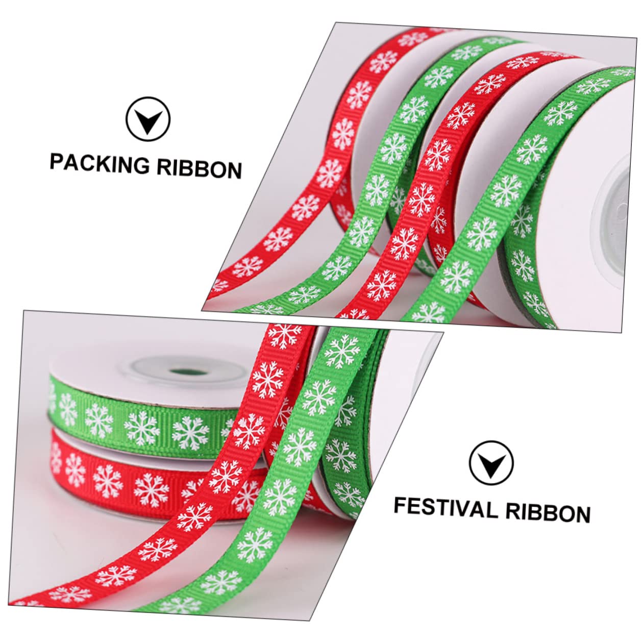 Housoutil 12 Rollen Weihnachtliches Schneeflocken Geschenkband Breit Polyester Schleifenband Rot Grün für Geschenkverpackung DIY Weihnachtsdeko