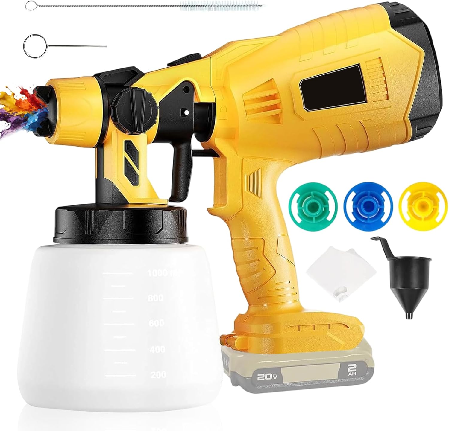Cordless Paint Sprayer for Dewalt 20V MAX Battery, 1000ml High Flow Paint Gun with 3 Copper Nozzles and 3 Patterns, Airless Paint Sprayer for House Painting, Furniture, Cabinets, Fence, Garden Chairs