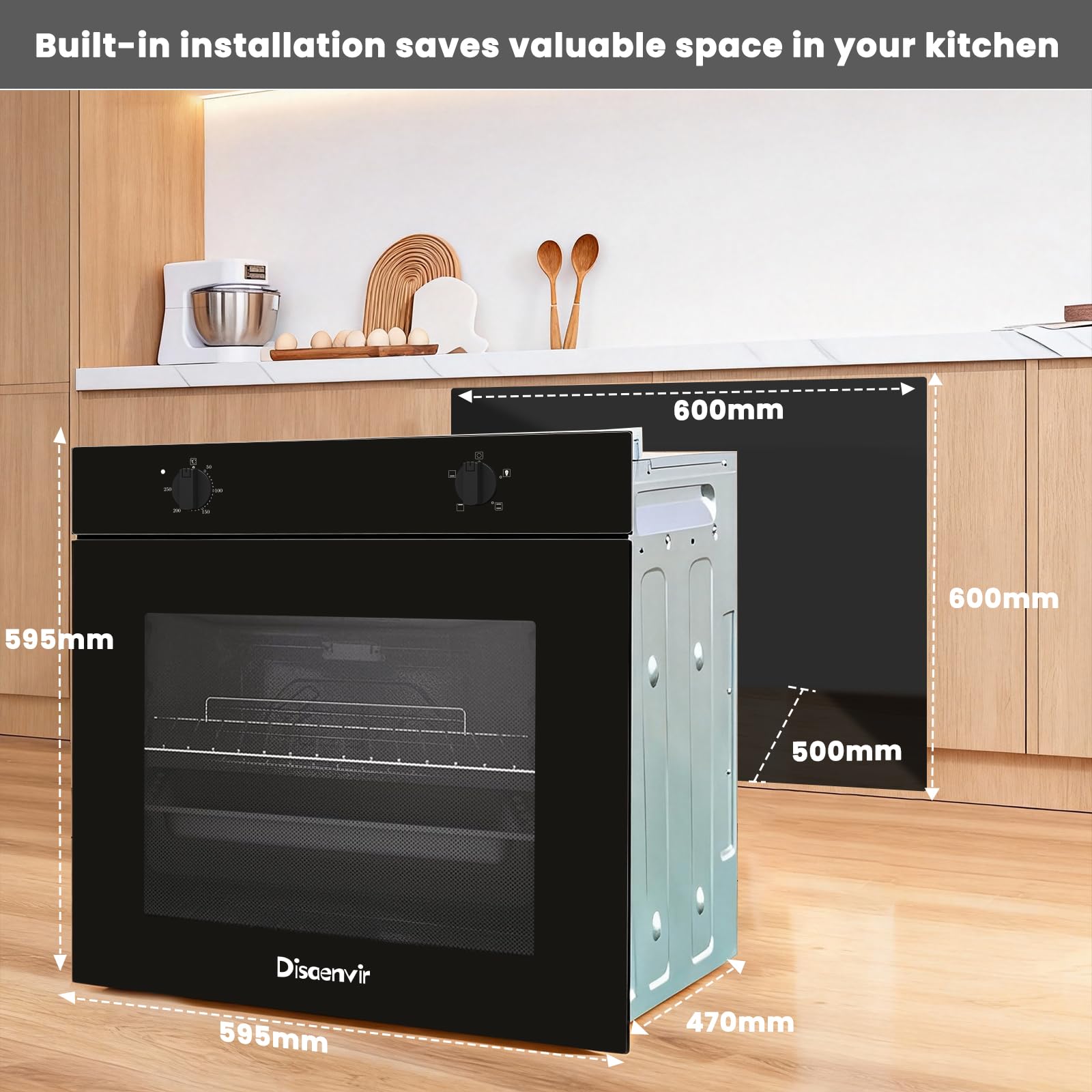 Electric Single Oven Built-in Integrated Black, Installed 65L 4 Functions Electric Single Oven Ideal for Family Cooking Easy Programmable Timer — view 4
