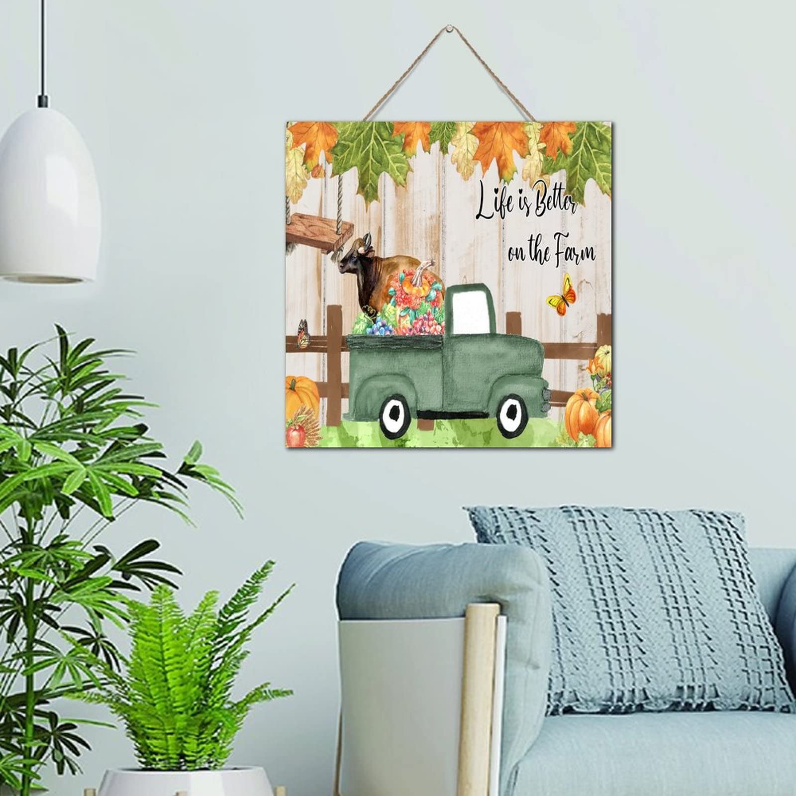 Décoration murale en bois pour porche et buanderie rustique camion vert