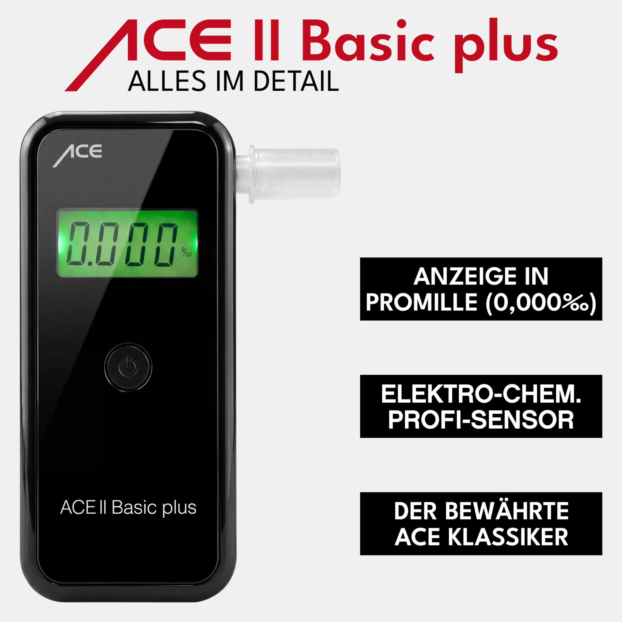 Ace AL9000 - Alcoholímetro con Sensor electroquímico, Color Negro