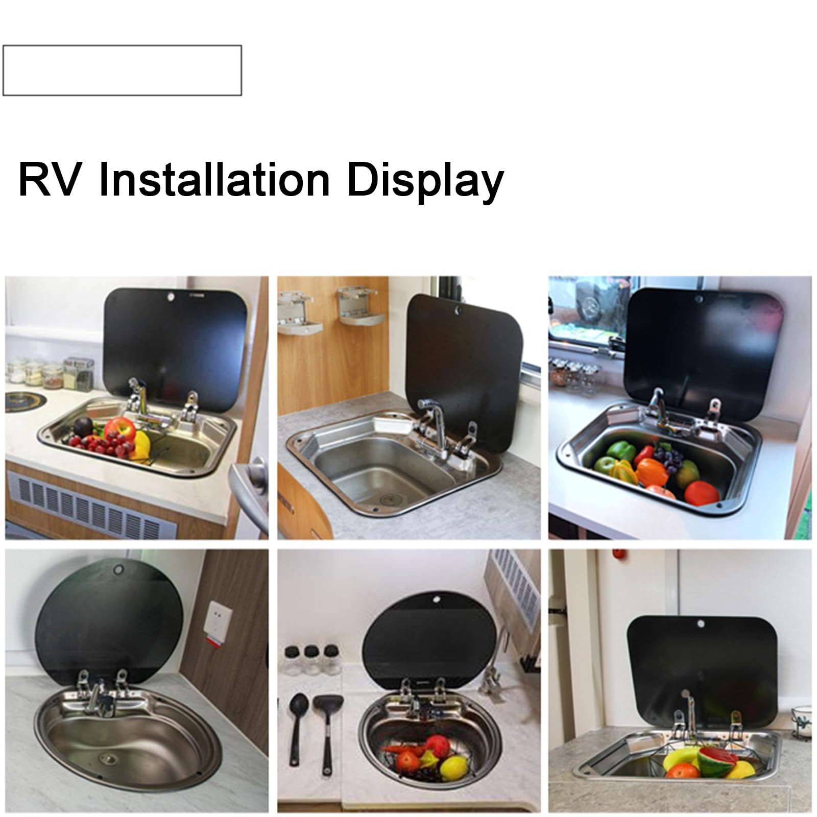 Edelstahl-Spülbecken für Wohnwagen und Wohnmobile mit Einzelbecken, klappbarer Armatur, Deckel aus gehärtetem Glas, Einbau-Handwaschbecken für Küchentheke, Outdoor-Wohnmobil, Anhän