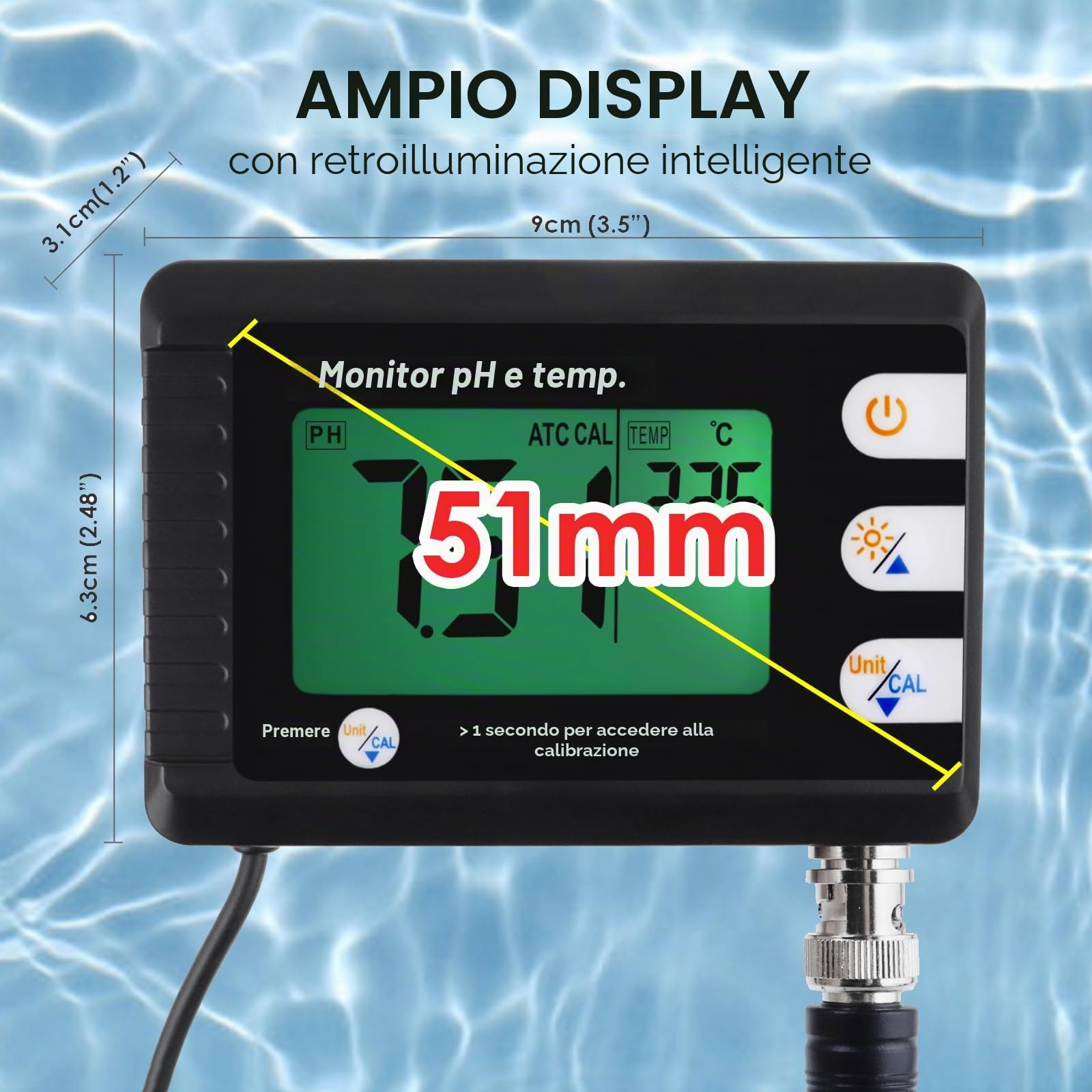 Digital Combo - Misuratore di pH e temperatura, termometro per acquario, con funzione di calibrazione automatica, per acquario, idroponica, acquacoltura, laboratorio