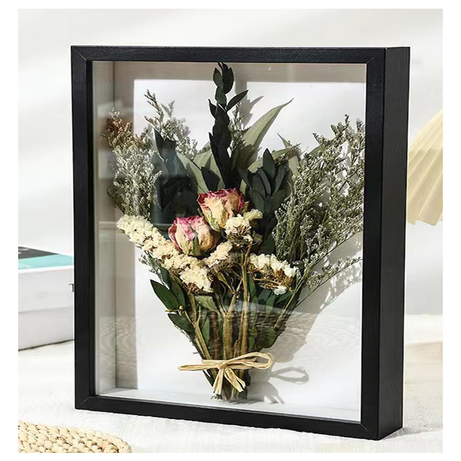 GSHUR 3D Shadow Box (22 x 22cm) Deep Frame for Objects up to 4.5 cm Object Frame for Filling, 3D Display Box for Objects Photos Artworks Memories Flowers Crafts (black,3cm)