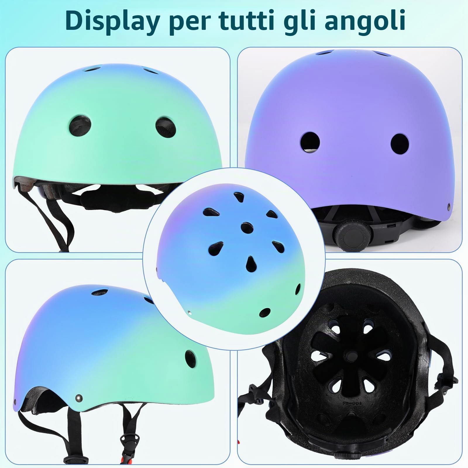 Casco da bici regolabile per bambina bambini Con gradiente di colore, Casco protettivo per ragazze ragazzi per multisport skateboard monopattino ciclismo pattinaggio, Verde Blu