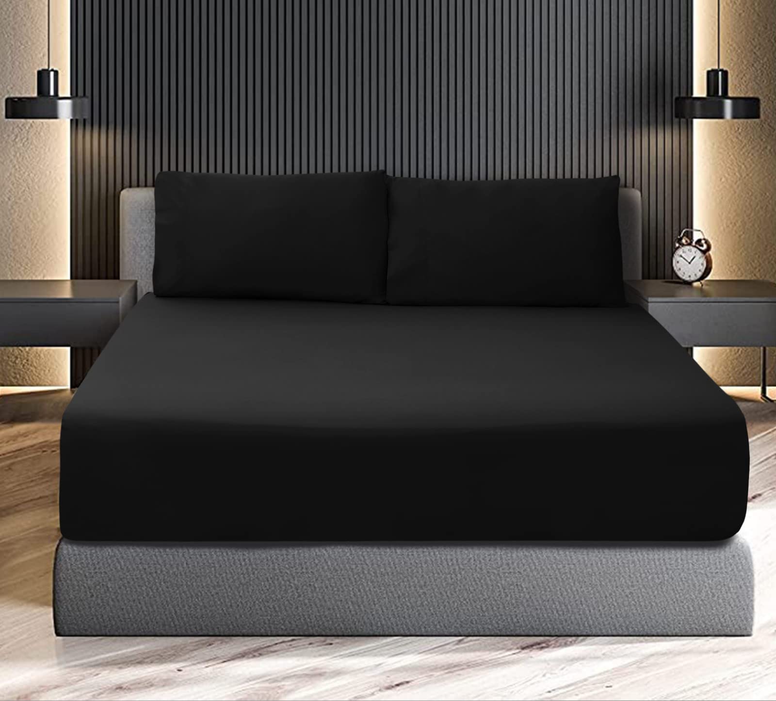 Firdous Bed Sheet King Size Soft Microfiber Bed Sheets Set Fitted Sheet 180x200+40 Pillowcases 50x75+10 Super King Bed Sheet 3 PCs Set16” Deep Pockets Fitted Bed Sheet