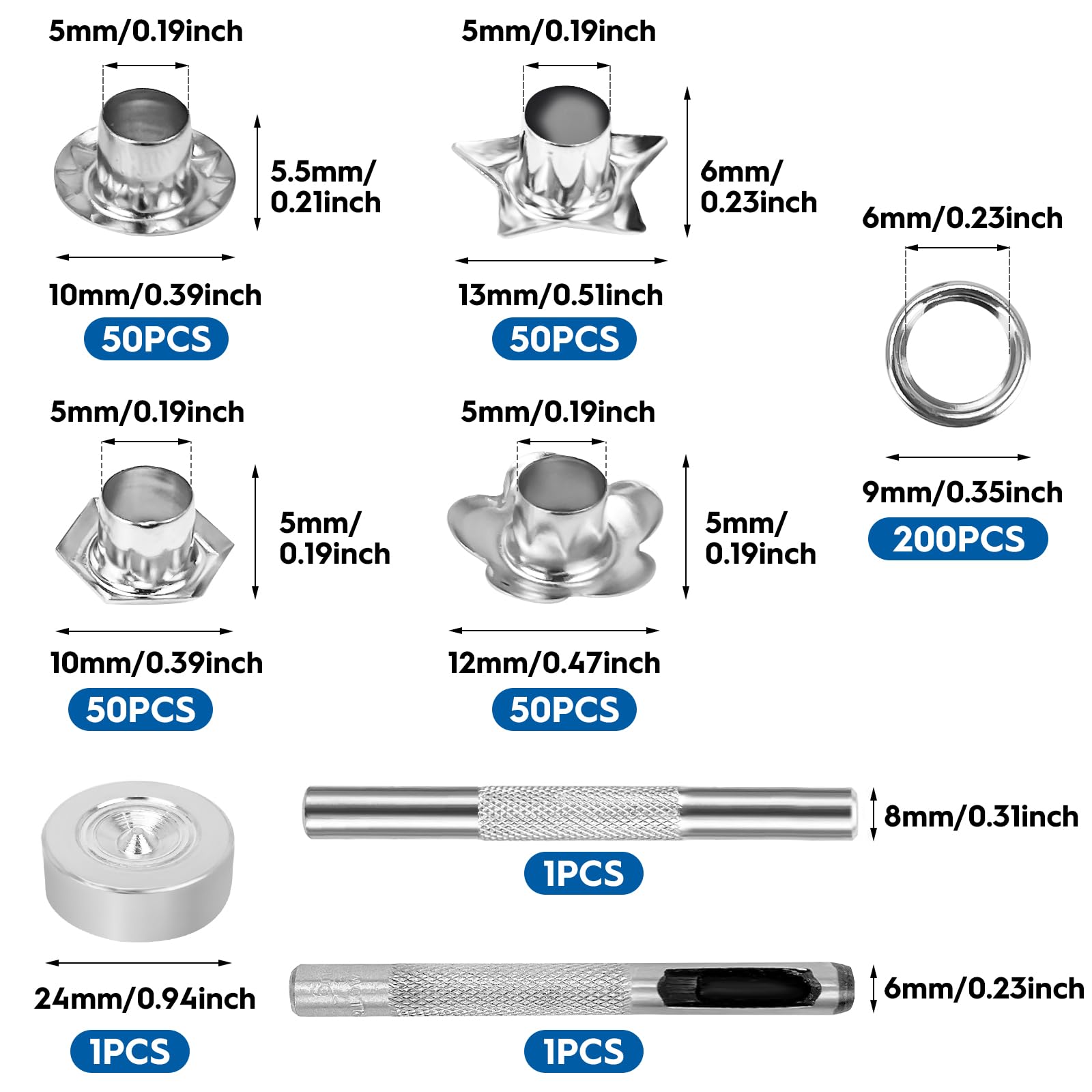 200 Stk Metall Ösen Set 5mm Mit Werkzeug - Grommet Kit Für Leder, Stoff & Bastelprojekte