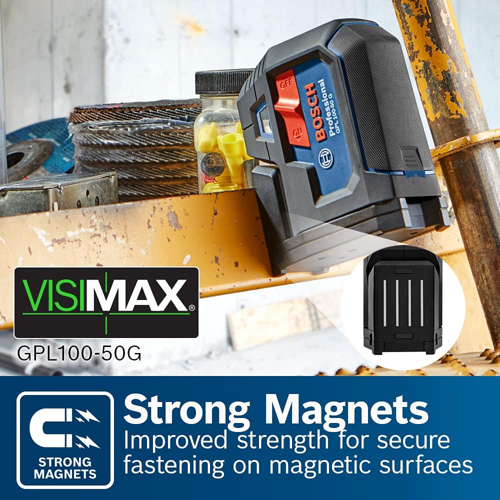 Bosch GPL100-50G 125ft Green 5-Point Self-Leveling Laser with VisiMax Technology and Integrated 360° MultiPurpose Mount - - 