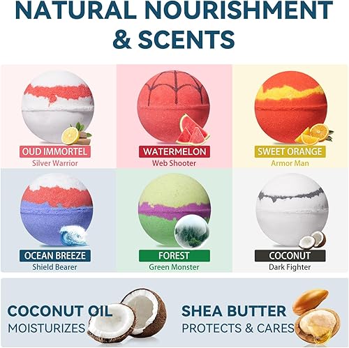 Miniatura 2 de Bombas de baño con sorpresa en el interior, 6 bombas de baño de burbujas orgánicas pintadas en patrón de red, grandes gaseosos naturales