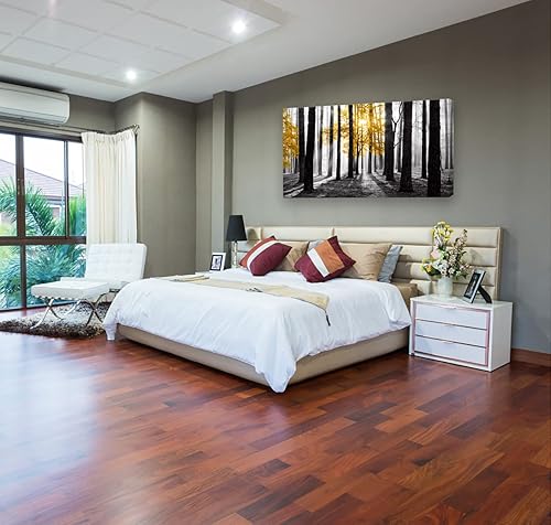 Miniatura 2 de Cao Gen Decor Art S06362 Arte de Pared Pintura en Lienzo Árbol Amarillo en Blanco y Negro Sunshine Bosque Brumoso Imagen Póster Impresión Enmarcado