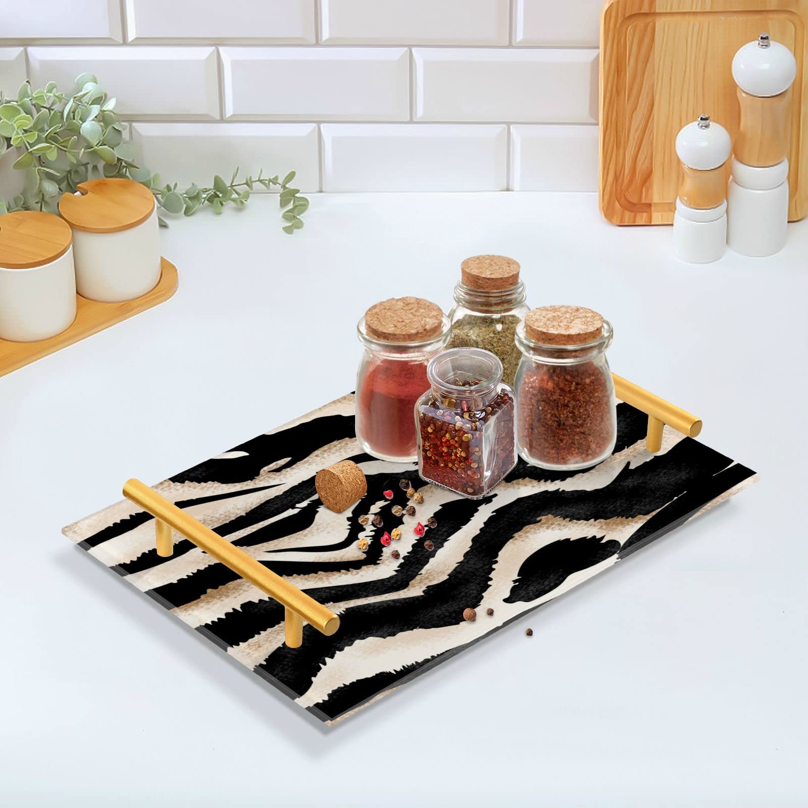 Imprimé Léopard élégant Unique Plateau De Service Simple Moderne Conception Dorée Cadre Appartement Appartement Décoration De Luxe Plateau En Or Meubles