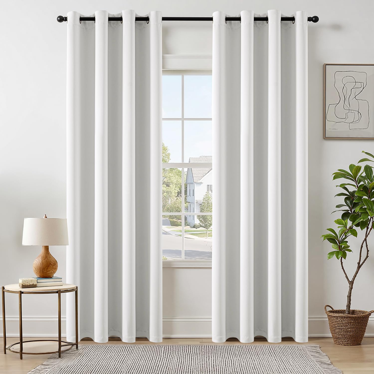 EMEMA Verdunklungsvorhänge mit Ösen 2er 140x260cm Weiß Blickdicht Gardinen