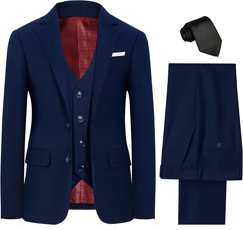 Boys' Formal Suit Set, with Suspenders, Adjustable Waist | Boys Tuxedos: Jacket, Vest, Shirt, Pants, Pre-tied Zip Tie, Bow Tie, Suspenders, for Wedding Graduations Birthdays & Gifting
