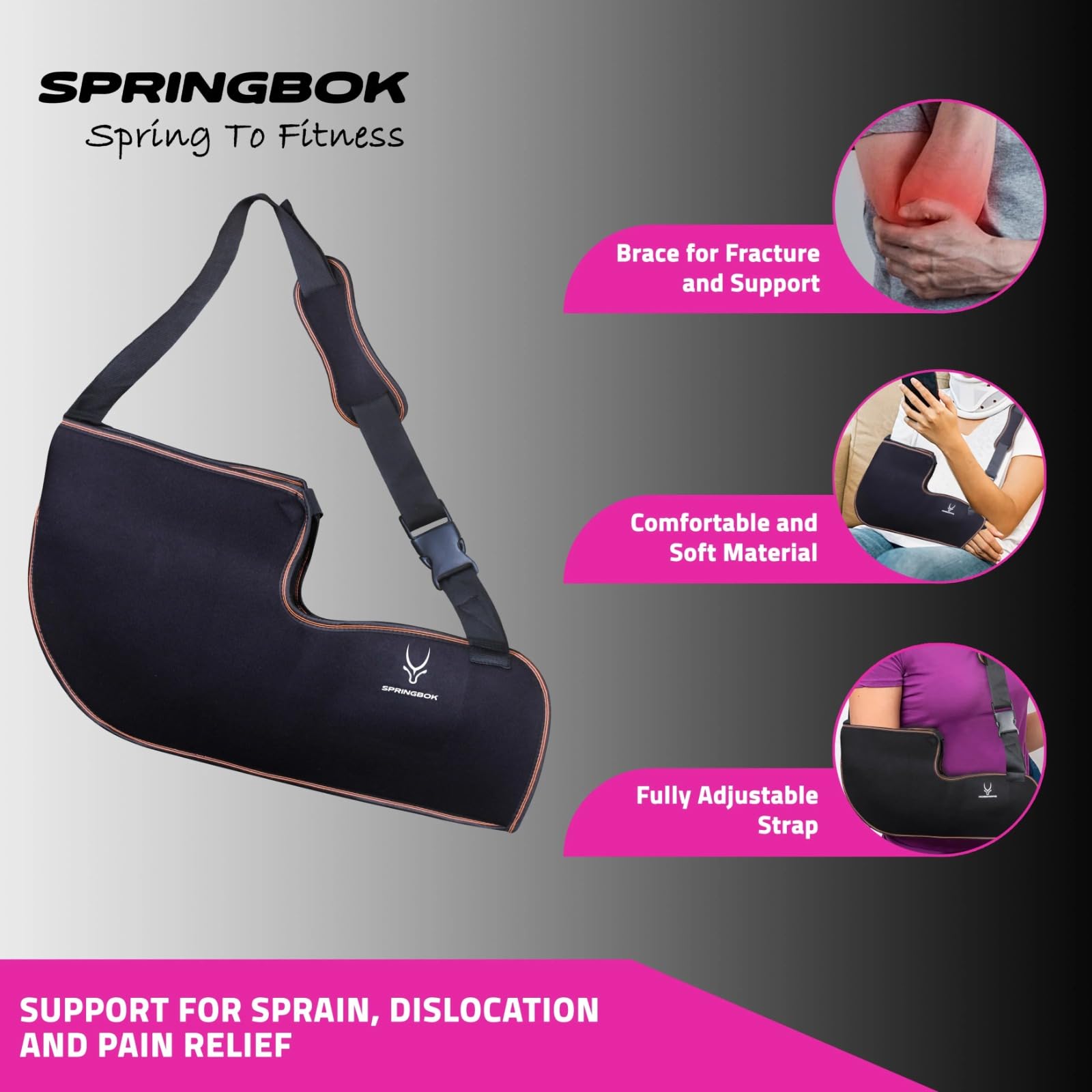 Springbok Arm Sling Shoulder Injury Immobilizer for Men and Women, fit Left or Right Arm