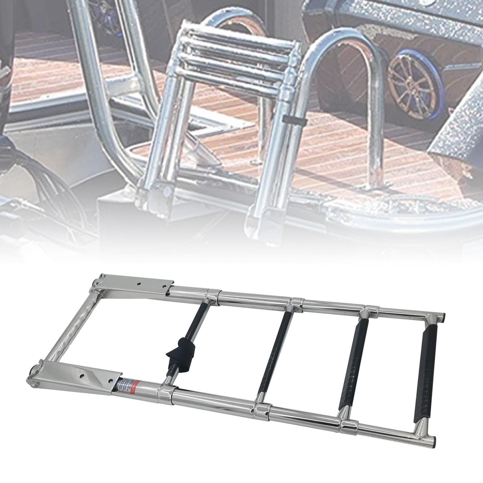 Amagogo Under Platform Slide Mount Boat Boarding Ladder, 4 Step Telescoping Marine Ladder for Pontoon, Boat, Marine