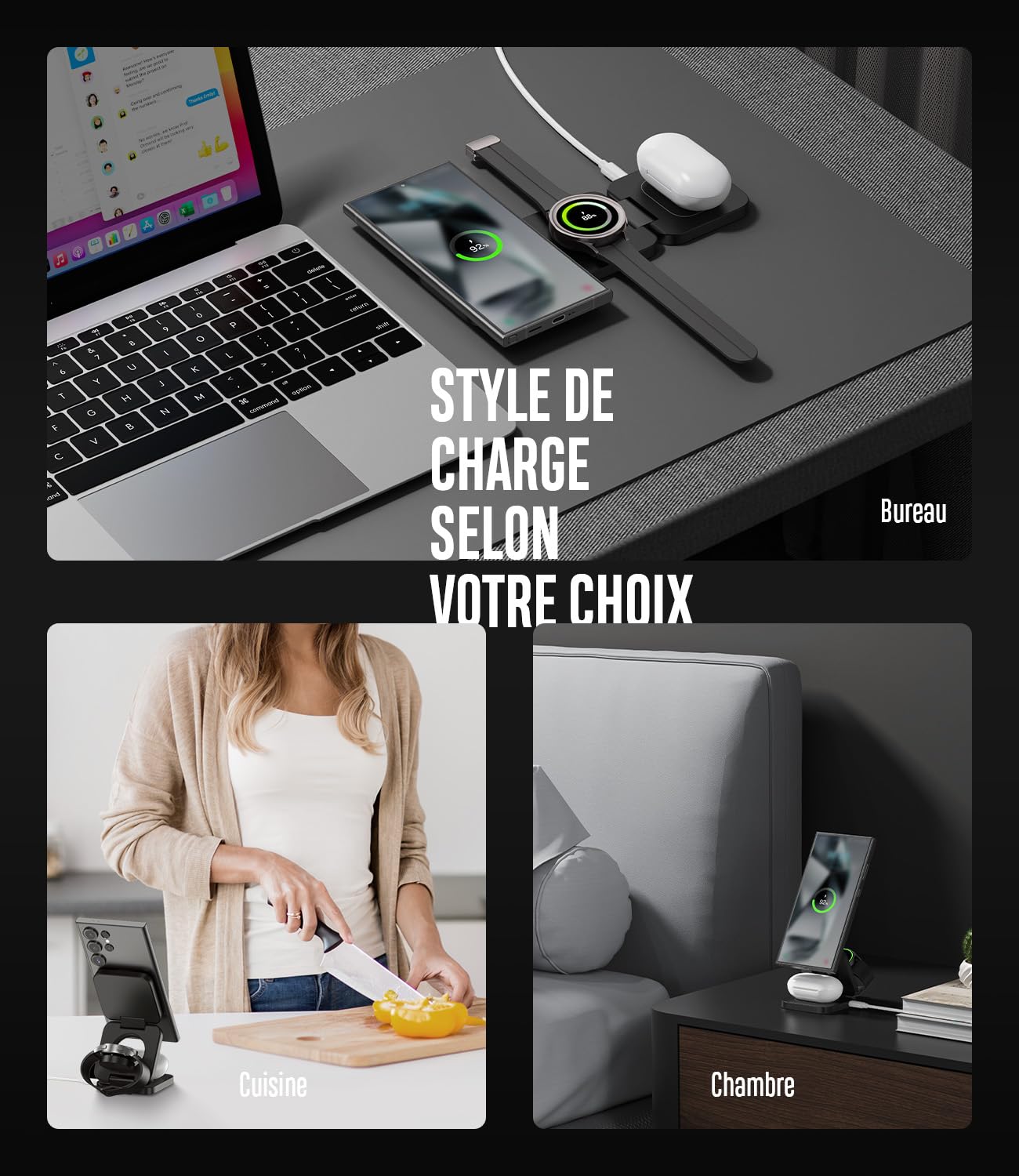 KU XIU Chargeur Induction pour Samsung, Magnétique Pliable Chargeur sans Fil pour Galaxy S25 Ultra S24 S23 S22 Note Z Fold Flip, Chargeur 3 en 1 pour Galaxy Watch Ultra 7 6 5 4, pour Galaxy Buds