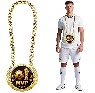 Goutoports Championship Soccer Medal Turnover Chain, 6-Inch Giant Gold MVP Medal, World Cup Style Award Trophy with Gift Box for Soccer Player Competitions & Parties, MVP Winner, Team & Party Prizes