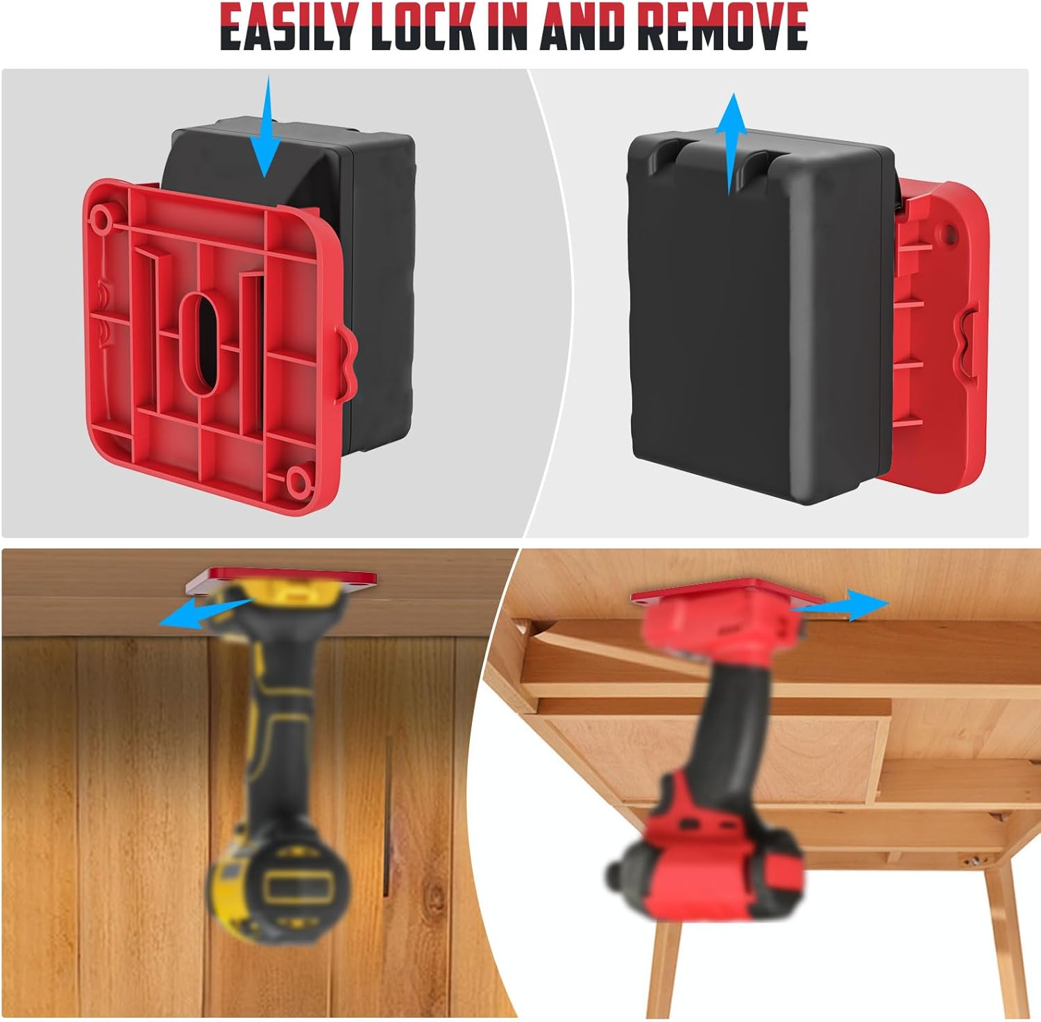 Crivnhar 20 Packs Tool Holder and Battery Mount Holder for Milwaukee 18V, 10 Pack Battery Mounts Rack for 18V Batteries, 10 Pack Drill Tool Hangers Organizer, for Garage/Workshop Storage(w/60 Screws)