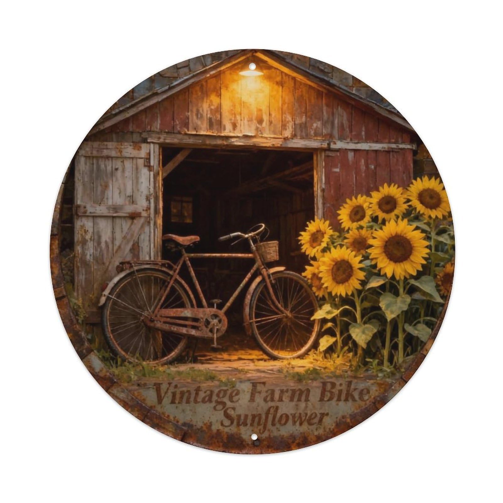 Vintage Farm Bike Sunflower Metal Tin Sign Plaque