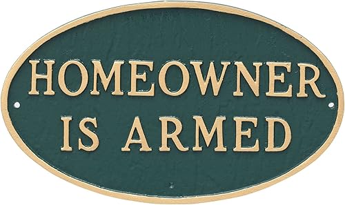 Placa ovalada de metal fundido para el propietario de casa con diseño de armado - Placa de exhibición de pared o césped - Letrero de seguridad para