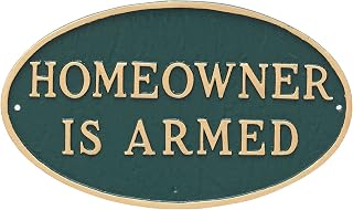 Montague Metal Products - Cast Metal Homeowner Is Armed Oval Statement Plaque Sign - WALL or LAWN Display Plaque - Home Security Sign - Powder Coated Aluminum - UV Resistant - Made in the USA!