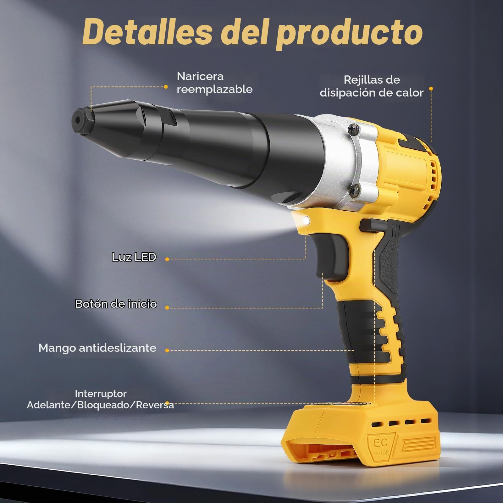 Pistola de remaches eléctrica Akku, compatible con Dewalt 20V (sin batería), pistola de remaches automáticos eléctricos con 40 remaches para remaches de 1/8 de pulgada, 5/32 de pulgada