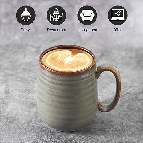 Miniatura 6 de HASENSE Juego de 4 tazas de café de cerámica de 12 onzas, tazas de café de cerámica con asa grande para café, té, leche y chocolate, fácil de