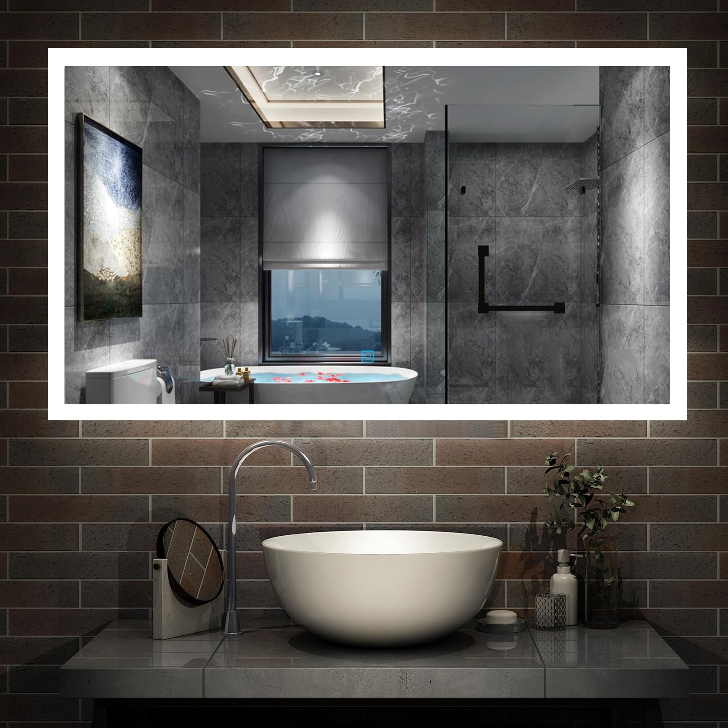 Backlit Bathroom Mirrors with Shaver Socket 3 Light Modes Dimmable, 1200 x 700 mm Illuminated Wall Mounted LED Bathroom Vanity Mirror, Demister Fogless, Wall Switch/Touch Switch Smart LED Mirrors