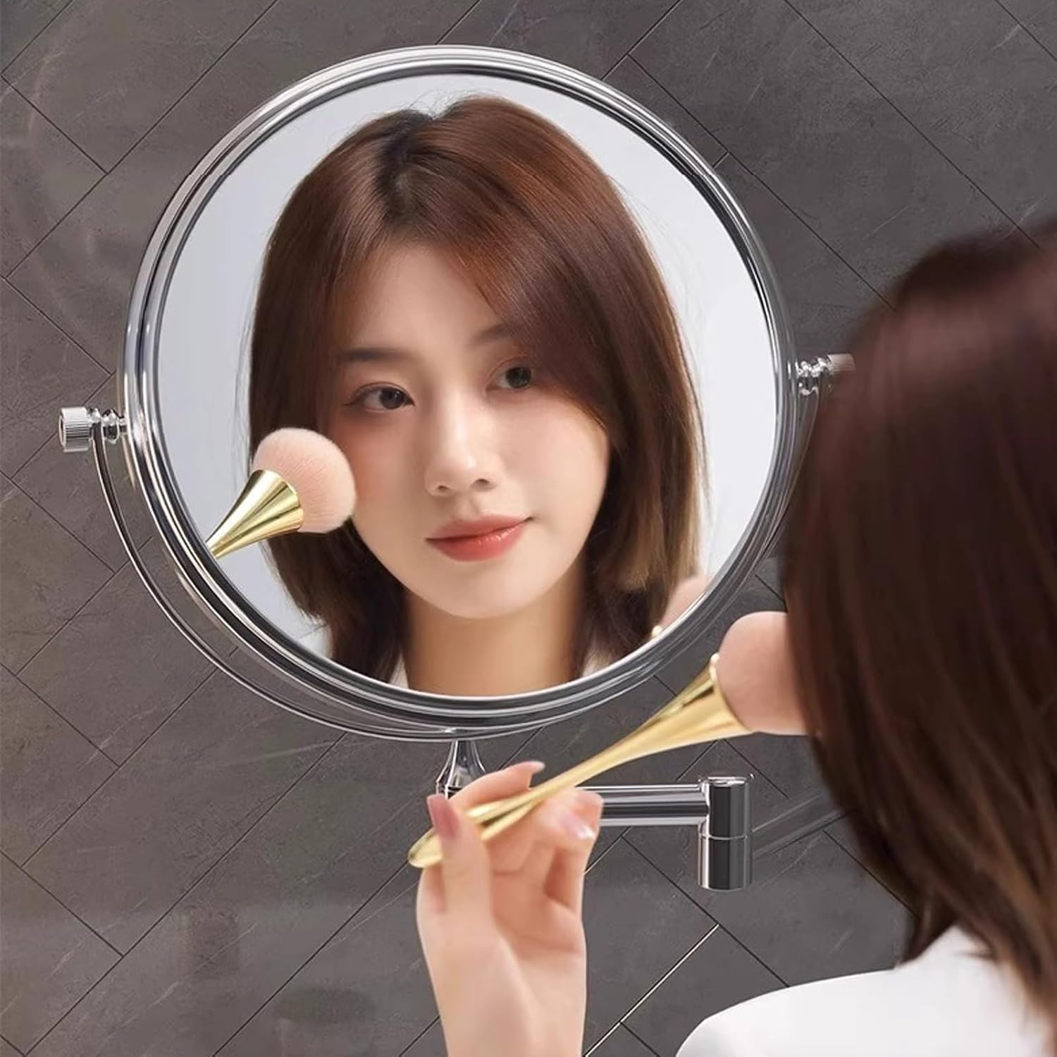 伸縮可能 壁付けメイク化粧道具 折りたたみホテルミラー 洗面所用 両面化粧鏡 6インチ 8インチ 3倍拡大鏡 壁掛けミラー 壁掛け化