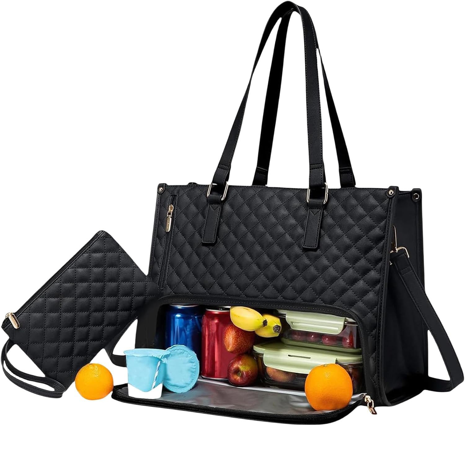 Borsa Tote 2 in 1 da 15,6 Pollici con Scomparto per il Pranzo - Borsa da Lavoro Grande per Ufficio (Nero)