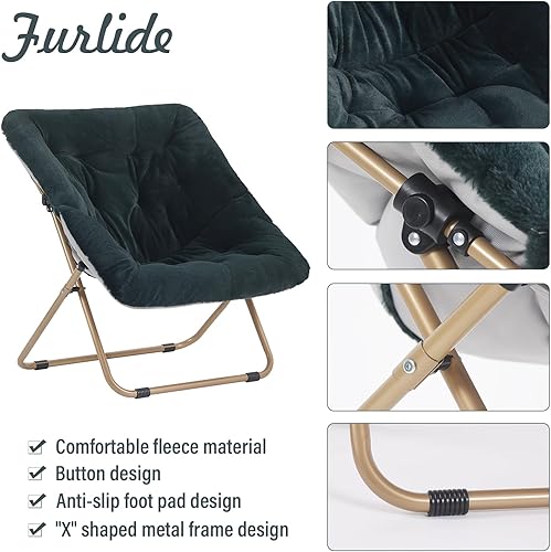 Miniatura 105 de Comfy - Silla de dormitorio plegable de gran tamaño con piel sintética suave, marco de metal, para dormitorio, sala de estar, balcón, patio,