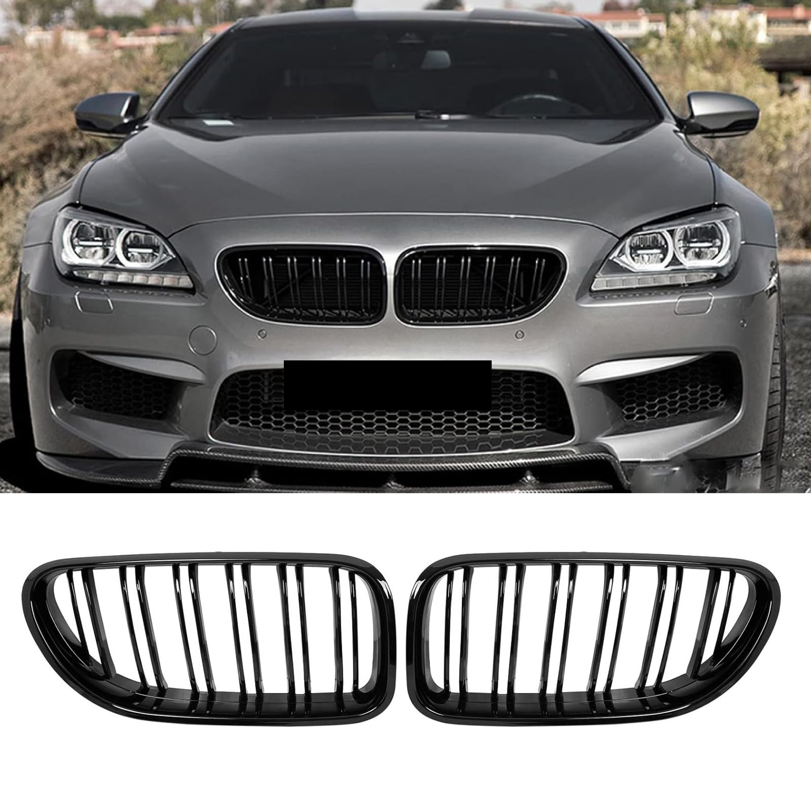 F06 Griglie di Anteriore per BMW Serie 6 F06 F12 F13 Griglie Paraurti Nere Lucide i Griglie Radiatori a doppio rene frontali 2012-2017 (Non adatto per 6er GT)