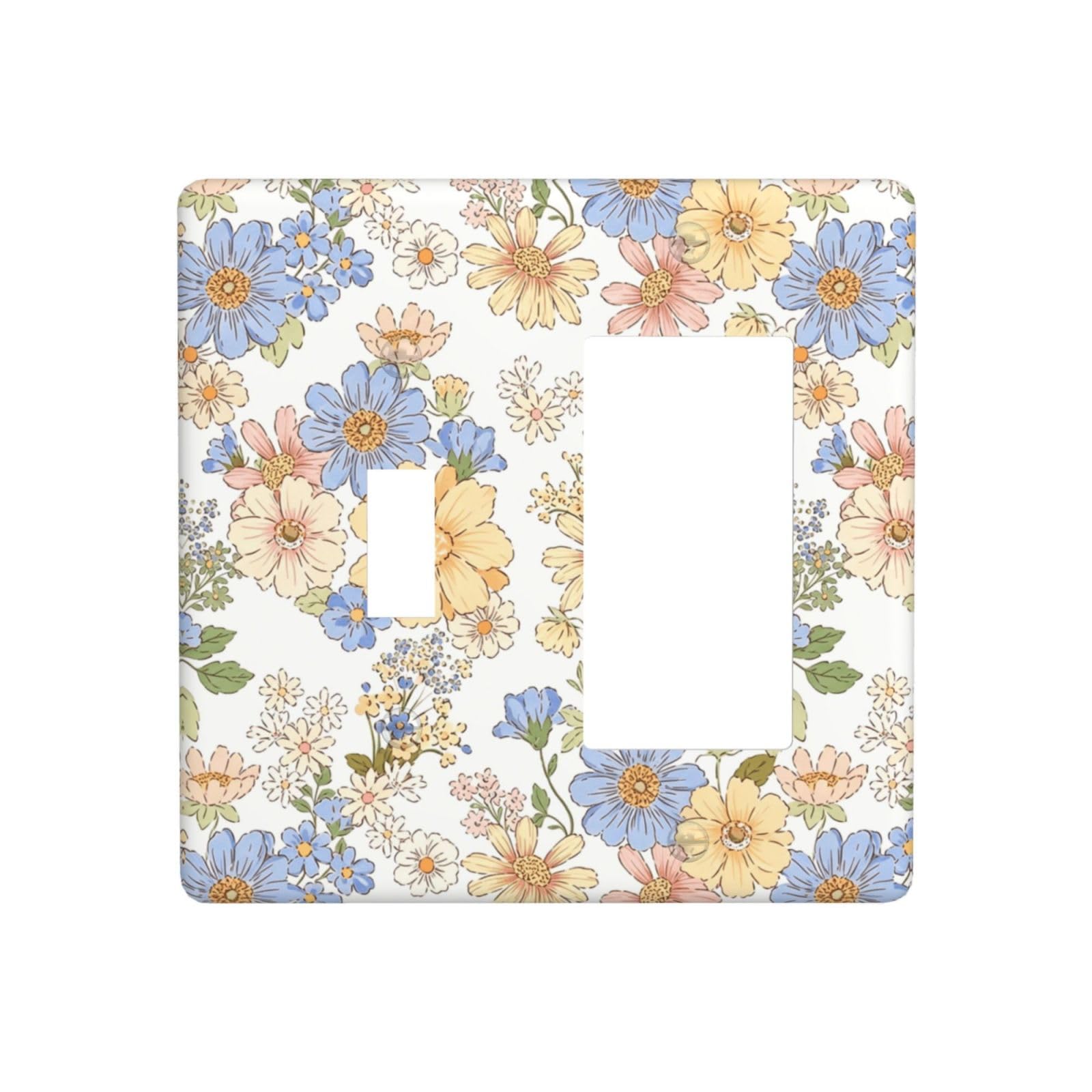 Dwbguo Decorative Outlet Covers Vintage Pastel Floral Wildflower 2-Gang 1-Gang Wall Plate Single Toggle/Rocker Boho Botanical Daisy Flower Light Switch Covers Switch Plate Cover Home Decor