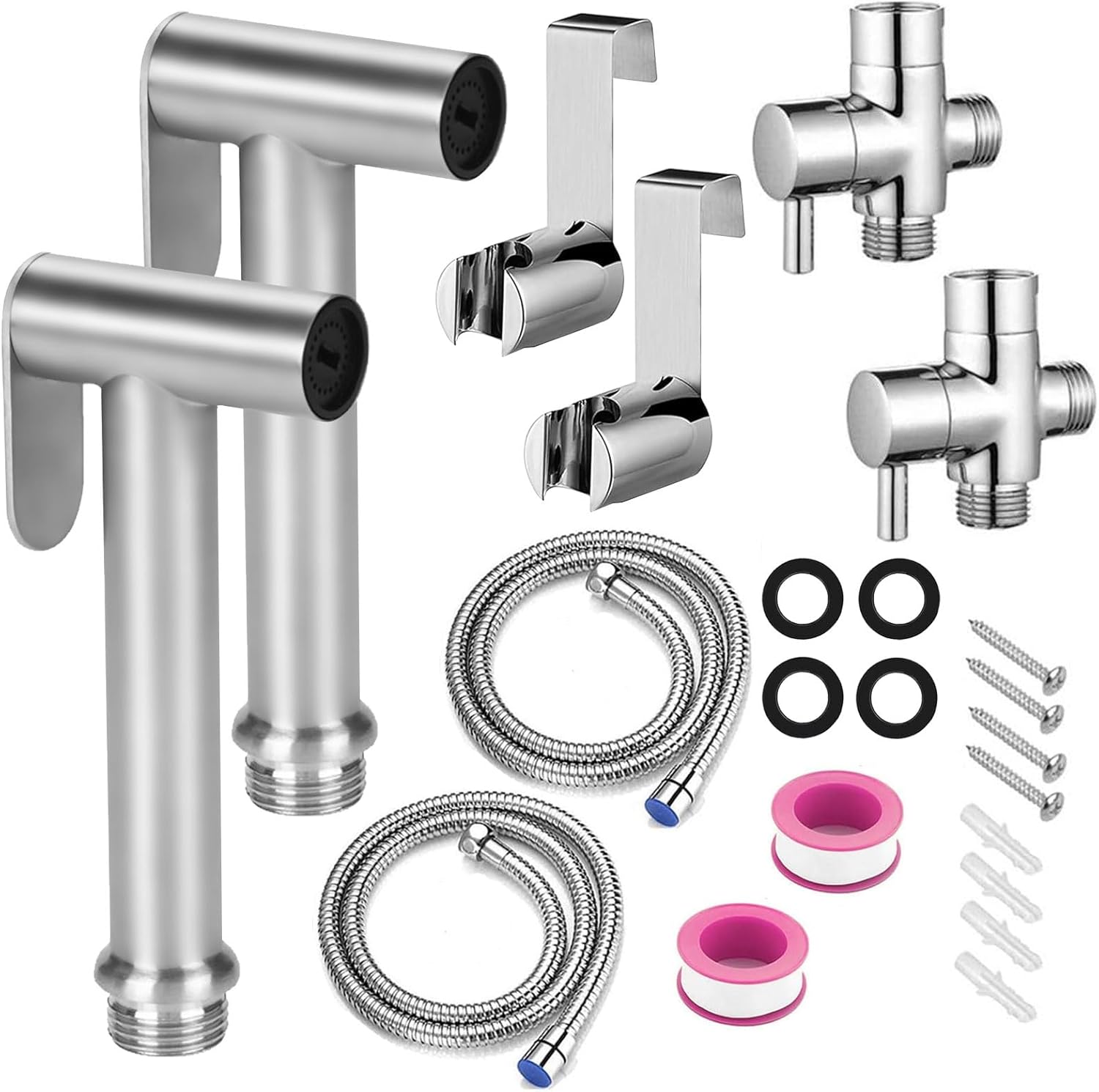 2 Pack Handheld Toilet Bidet Sprayer, Adjustable Water Pressure Stainless Steel Jet Spray Attachment with Hose for Feminine Wash, Cloth Diaper, Pet Shower, Bathroom Cleaning
