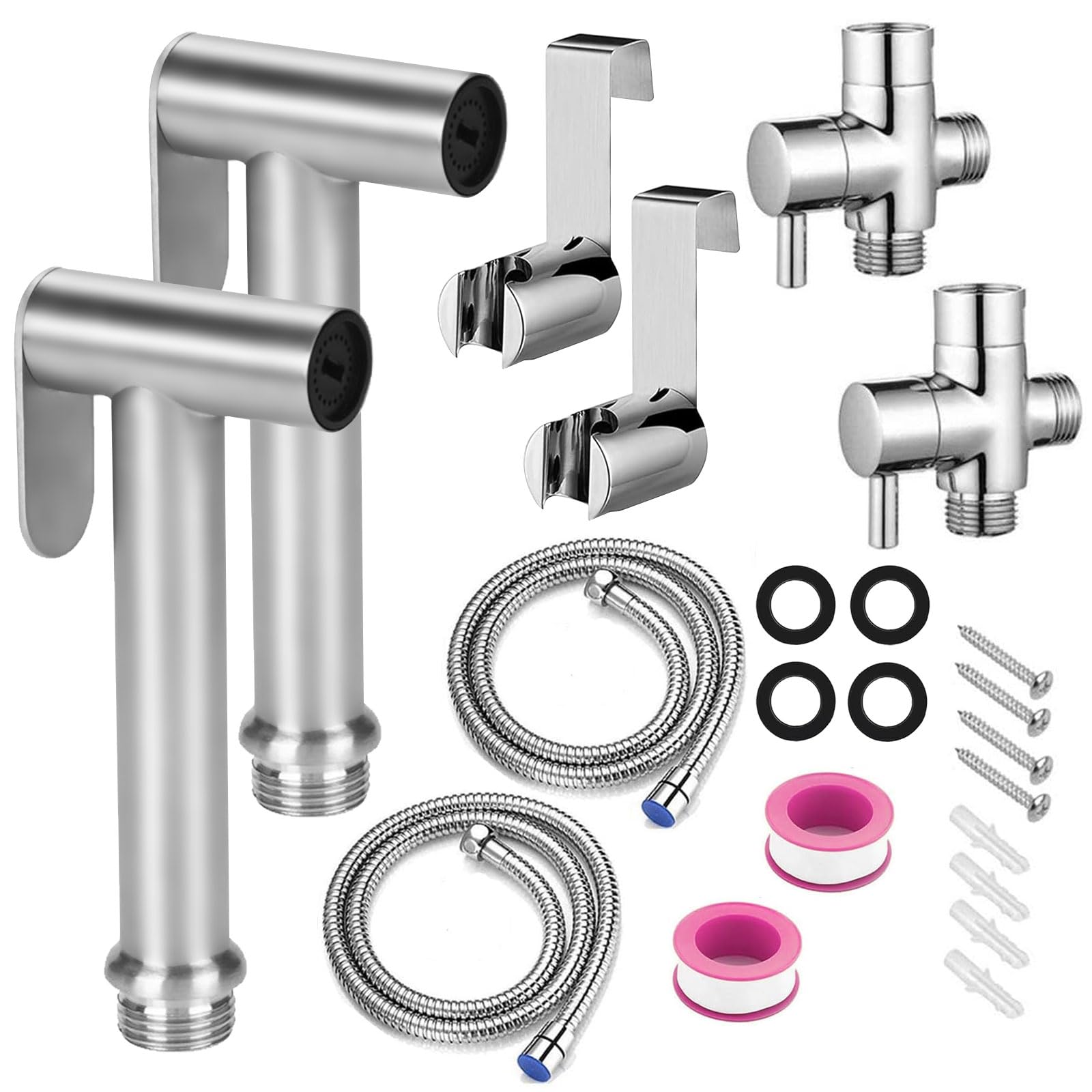 2 Pack Bidet Spray, Bidet Sprayer for Toilet, Handheld Bidet Toilet Sprayer, Handheld Bidet Sprayers, Stainless Steel Cleaner and Shower Sprayer for Pet, Bathroom Jet Sprayer Kit Spray Attachment
