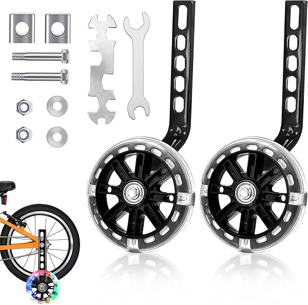 Herbst Stützräder, Stützräder Kinderfahrrad Blinkendes Fahrrad Stützräder Kinder Einstellbare Sicherheitsstützräder Universal Hilfsräder für 12 14 16 18 20 Zoll Single Speed Fahrrad - Schwarz - 1