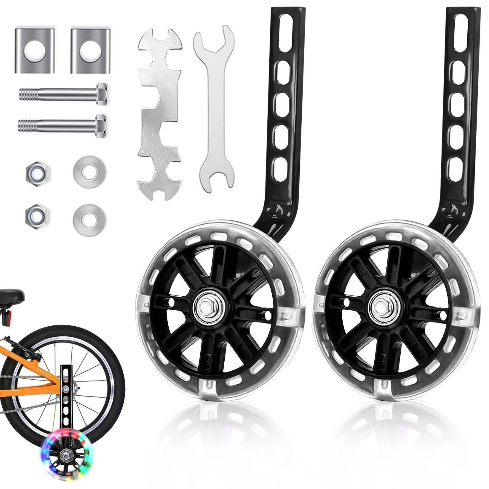 Herbst Ruedas de apoyo, Ruedas para bicicleta infantil, Ruedas de bicicleta intermitentes para niños, Ruedas de apoyo ajustables y seguras, Ruedas universales auxiliares para 12 14 16 18 20 pulgadas — view 9