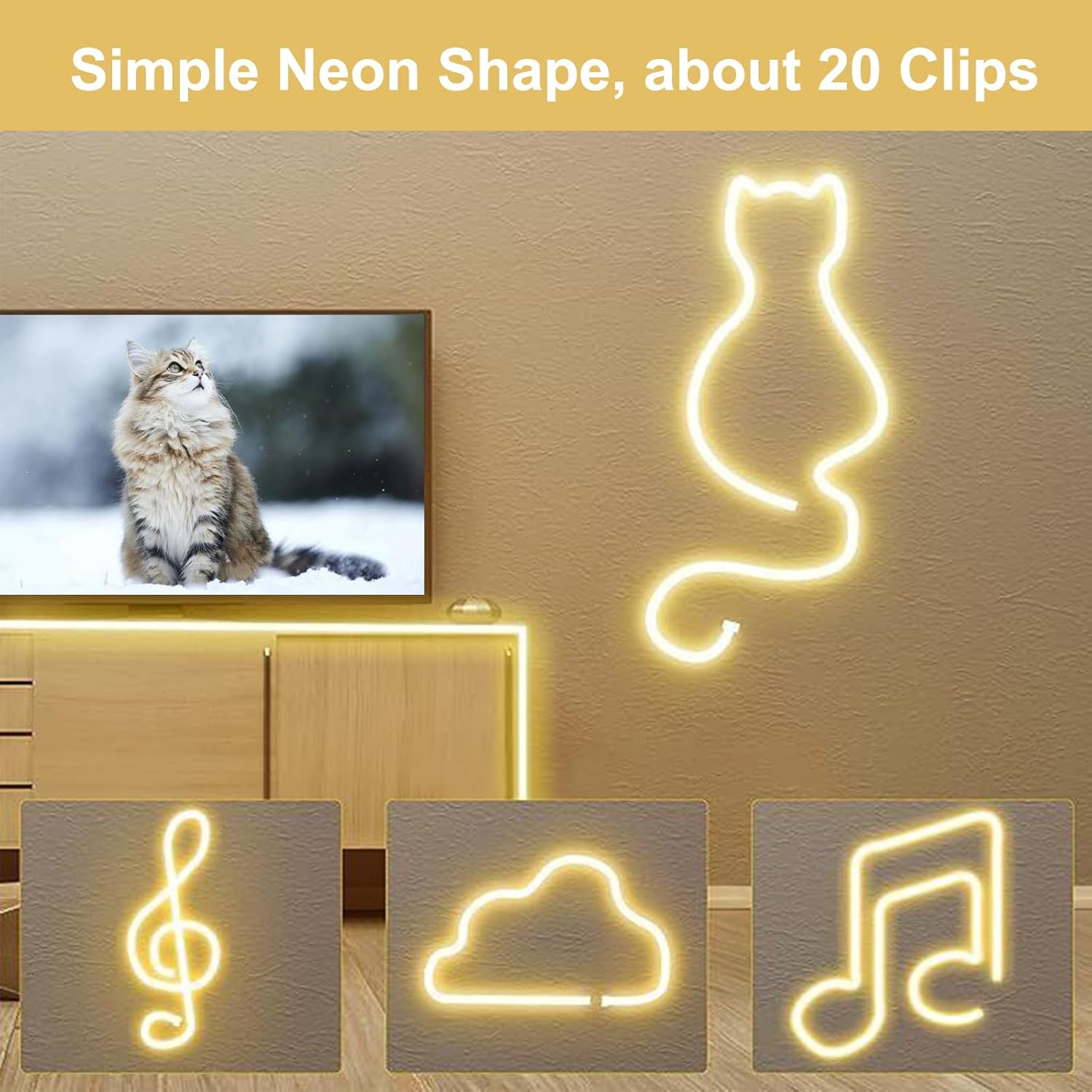 Neon Rope Light Mounting Brackets, Clear Fixing Clips with Screws and Nail-Free Glue, for 8x16mm RGB+IC WiFi LED Rope Light, Neon Signs DIY(20Clips, 20Screws)
