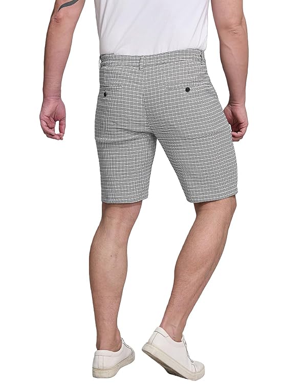 Mens Plaid Shorts Slim Fit 9" Inseam Grey Checkered Shorts Chinos Elastic Waist 32 by ALLELMS - Used condition - Image 4