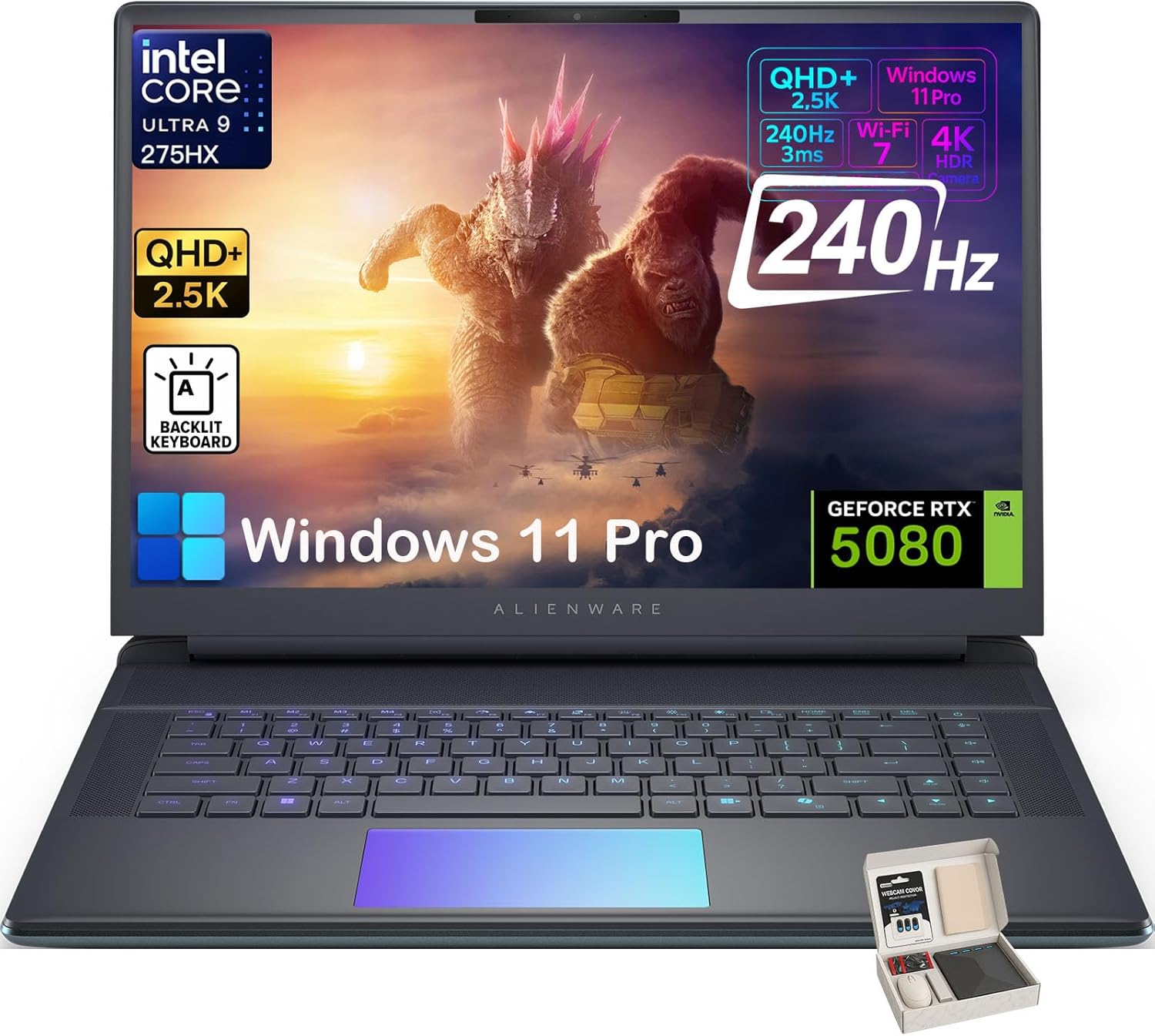 Alienware 16 Area 51 Gaming Laptop, NVIDIA RTX 5080 16GB GDDR7, Intel Ultra 9 275HX, 16" QHD+ 240Hz 500 nit Display, Win11 Pro, AlienFX RGB KB, External DVD Drive(64GB DDR5 | 8TB SSD)