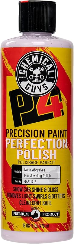 Chemical Guys, P4 Precision Paint Perfection Polish for Clear Coat, 16 oz | Refines swirls, towel marks and light defects, restoring deep gloss and clarity to clear coat, body-shop ready