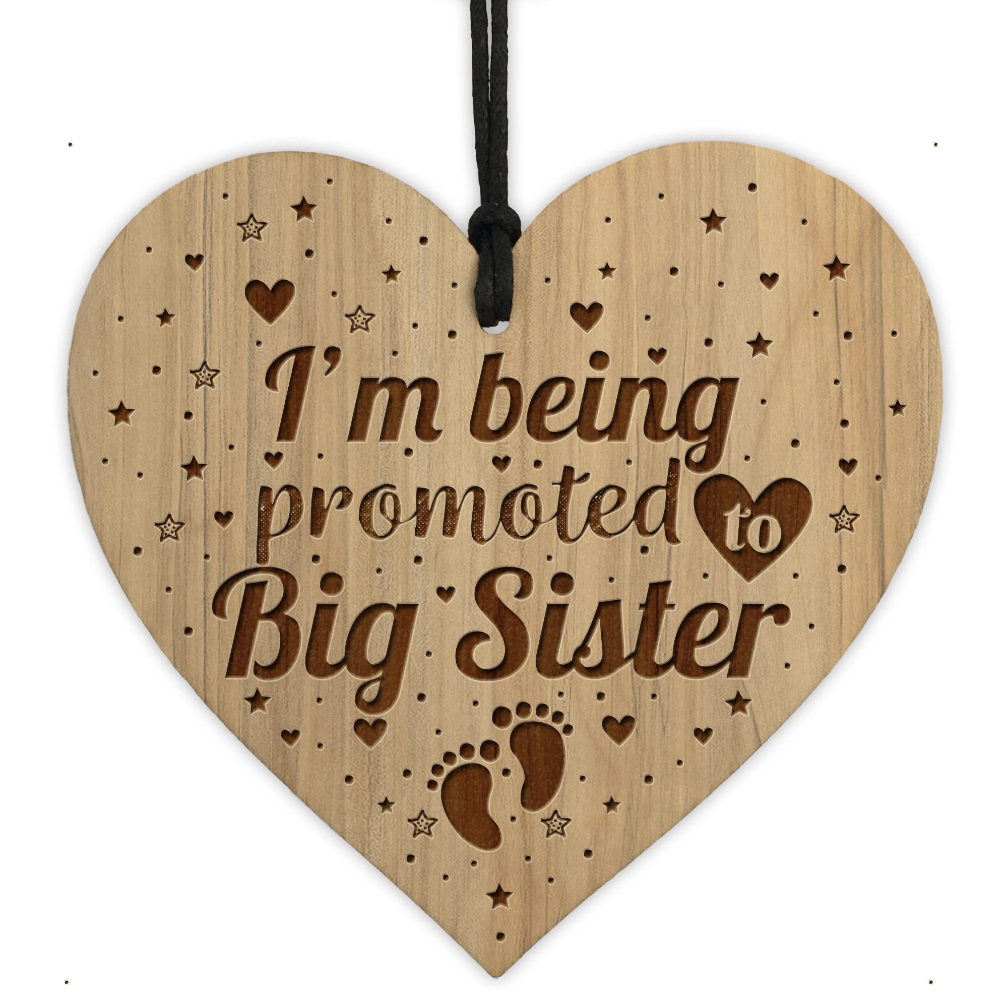 Red Ocean Big Sister Gift Pregnancy Announcement Gift Engraved Wood Heart Daughter Gift New Baby