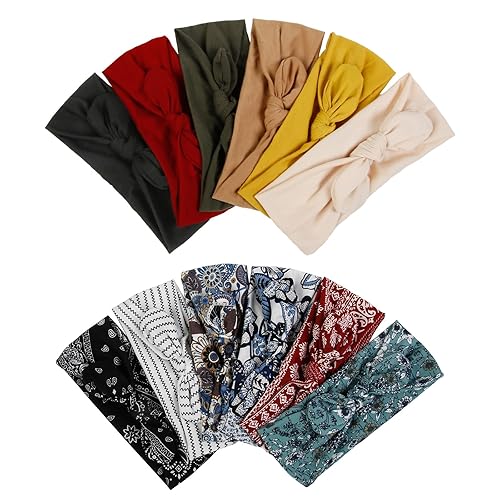 Huachi Paquete de 12 diademas con lazo para mujer, diademas anudadas, orejas de conejo, turbante elástico, diadema de moda, accesorios para el